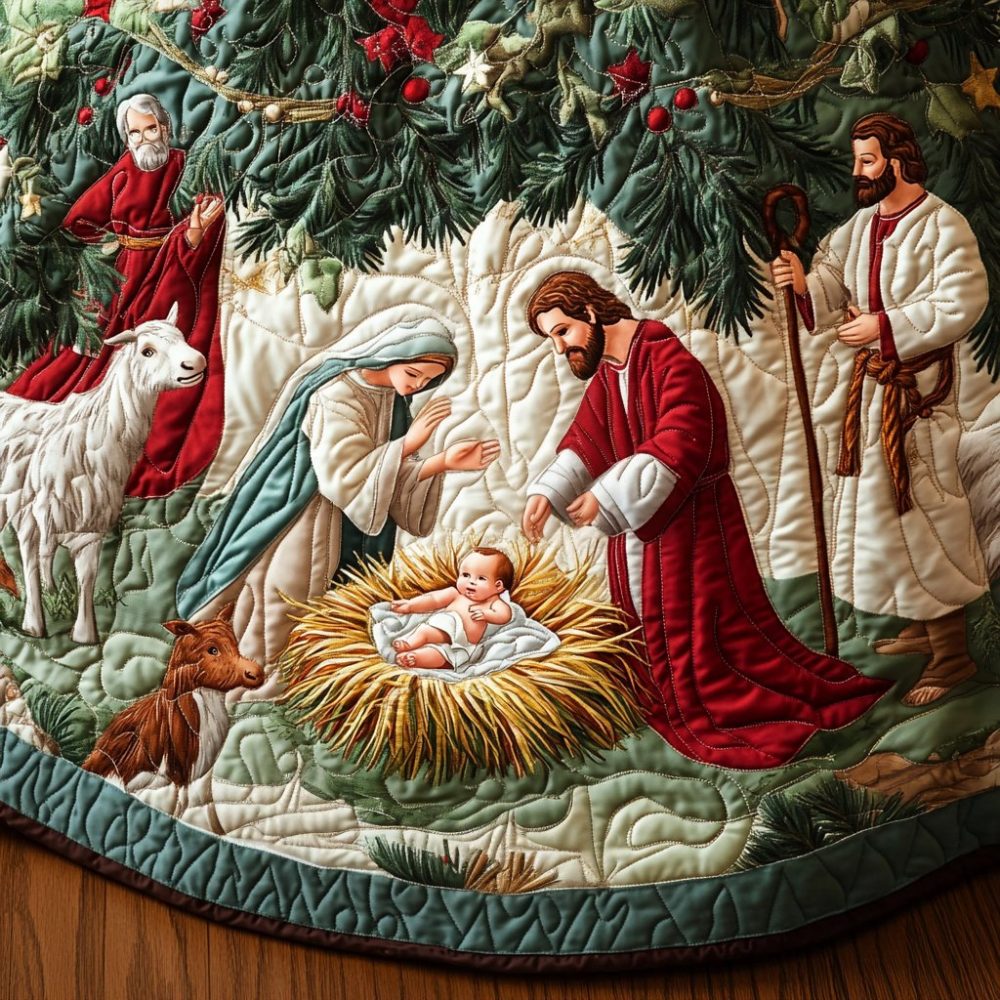 Sacred Scene Christmas Tree Skirt — Custom-Made Nativity Holiday Base, Handcrafted Religious Decor With Personalized Options