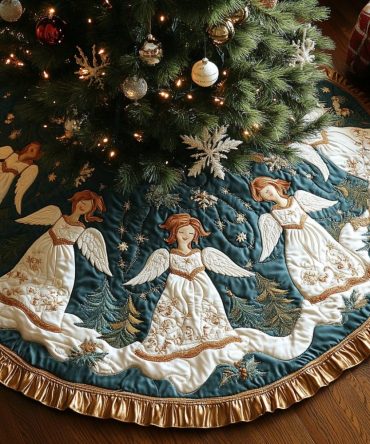 Sacred Trimmings Christmas Tree Skirt — Custom Religious Holiday Skirt, Elegant Embroidered Trim, Made-To-Order Seasonal Accent