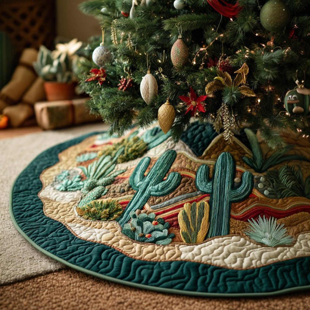 Saguaro Cactus Desert Christmas Tree Skirt — Made-To-Order Southwestern Holiday Decor, Custom Sizes & Rustic Festive Style