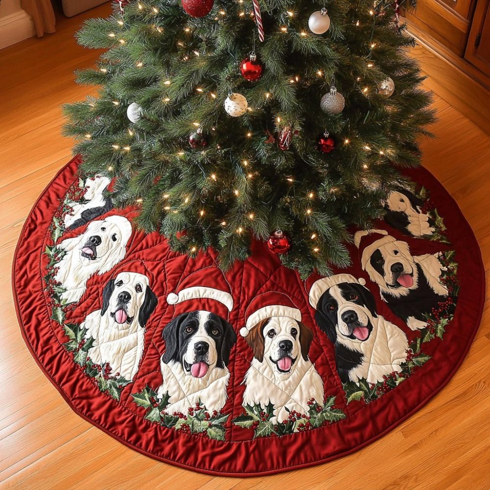 Saint Bernard Christmas Charm Tree Skirt — Custom Pet-Themed Holiday Skirt, Premium Materials, Personalized Made-To-Order Gift