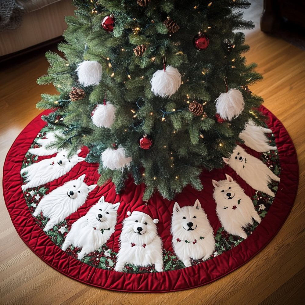 Custom Samoyed Christmas Joy Tree Skirt - Made To Order Festive Plush Skirt, Holiday Decor & Pet Lover Gift