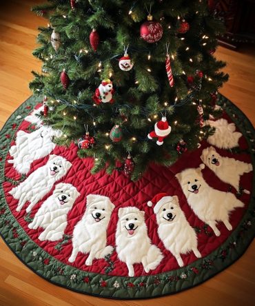 Custom Samoyed Holiday Spirit Christmas Tree Skirt - Made To Order Plush Festive Skirt, Dog Lover Gift