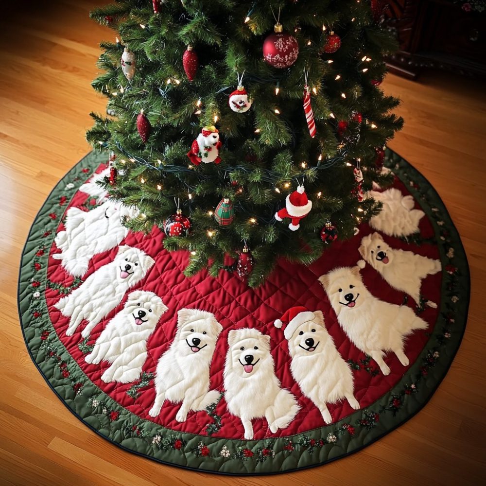 Custom Samoyed Holiday Spirit Christmas Tree Skirt - Made To Order Plush Festive Skirt, Dog Lover Gift