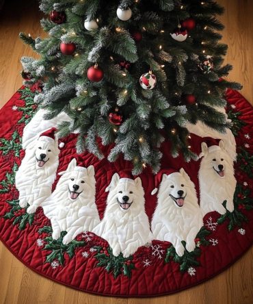 Custom Samoyed Christmas Tree Skirt - Made To Order Noel Night Holiday Skirt, Premium Plush Festive Accent