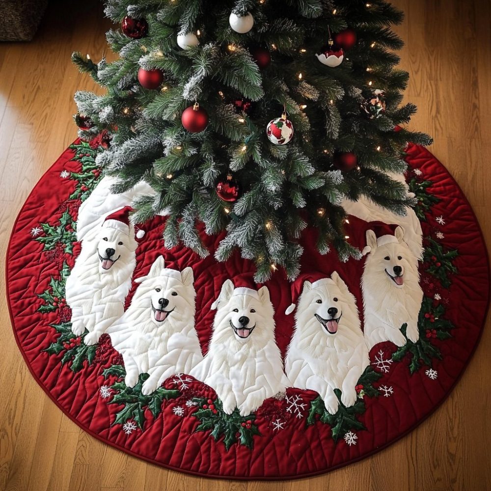 Custom Samoyed Christmas Tree Skirt - Made To Order Noel Night Holiday Skirt, Premium Plush Festive Accent