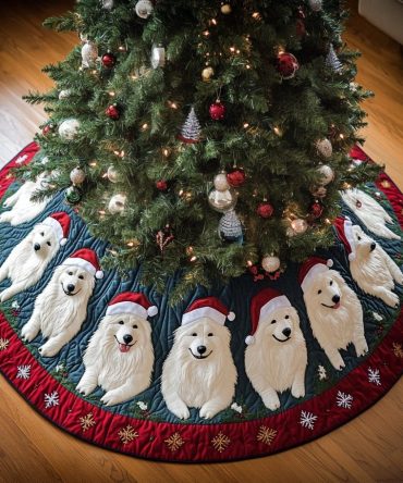Custom Samoyed Christmas Tree Skirt - Made To Order Xmas Joy Plush Holiday Skirt, Festive Dog Gift