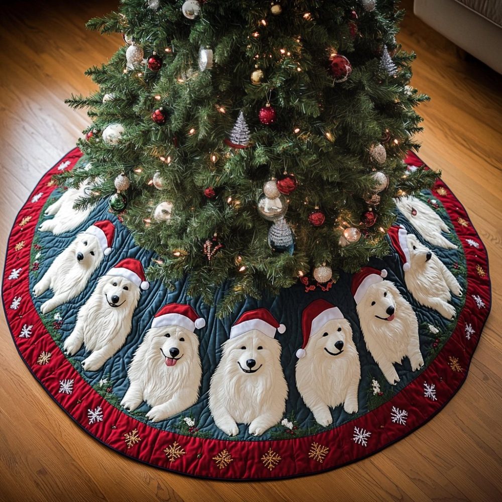 Custom Samoyed Christmas Tree Skirt - Made To Order Xmas Joy Plush Holiday Skirt, Festive Dog Gift