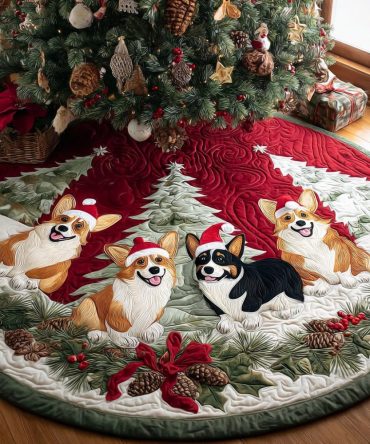 Custom Santa Corgi Tree Skirt — Personalized Corgi Helper Holiday Tree Skirt, Handmade Dog Christmas Decor & Gift