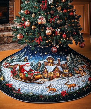 Handcrafted Santa Gift Tree Skirt — Personalized Gift-Wrapped Santa Christmas Tree Skirt, Custom Holiday Decor & Present Idea