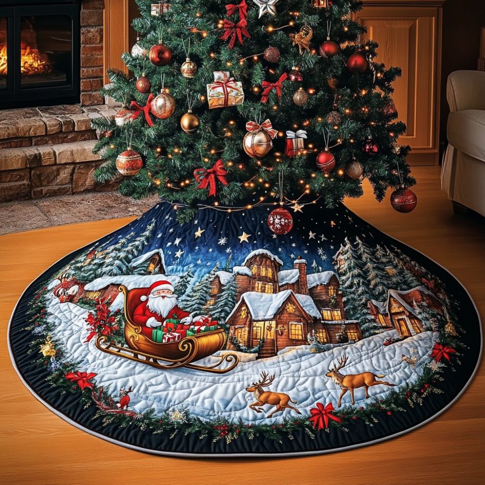 Handcrafted Santa Gift Tree Skirt — Personalized Gift-Wrapped Santa Christmas Tree Skirt, Custom Holiday Decor & Present Idea
