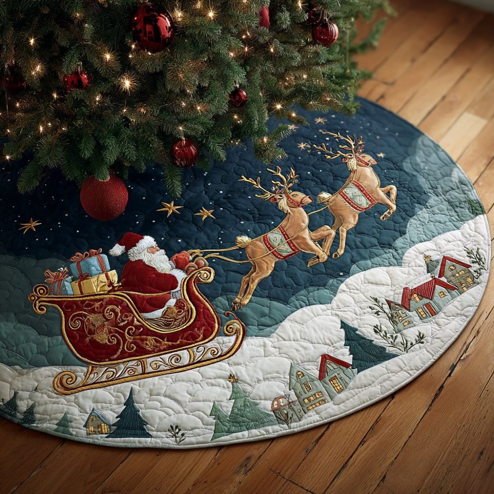 Handmade Santa Joy Christmas Tree Skirt — Custom 'Joy' Santa Holiday Tree Skirt, Personalized Festive Home Decor & Gift Idea