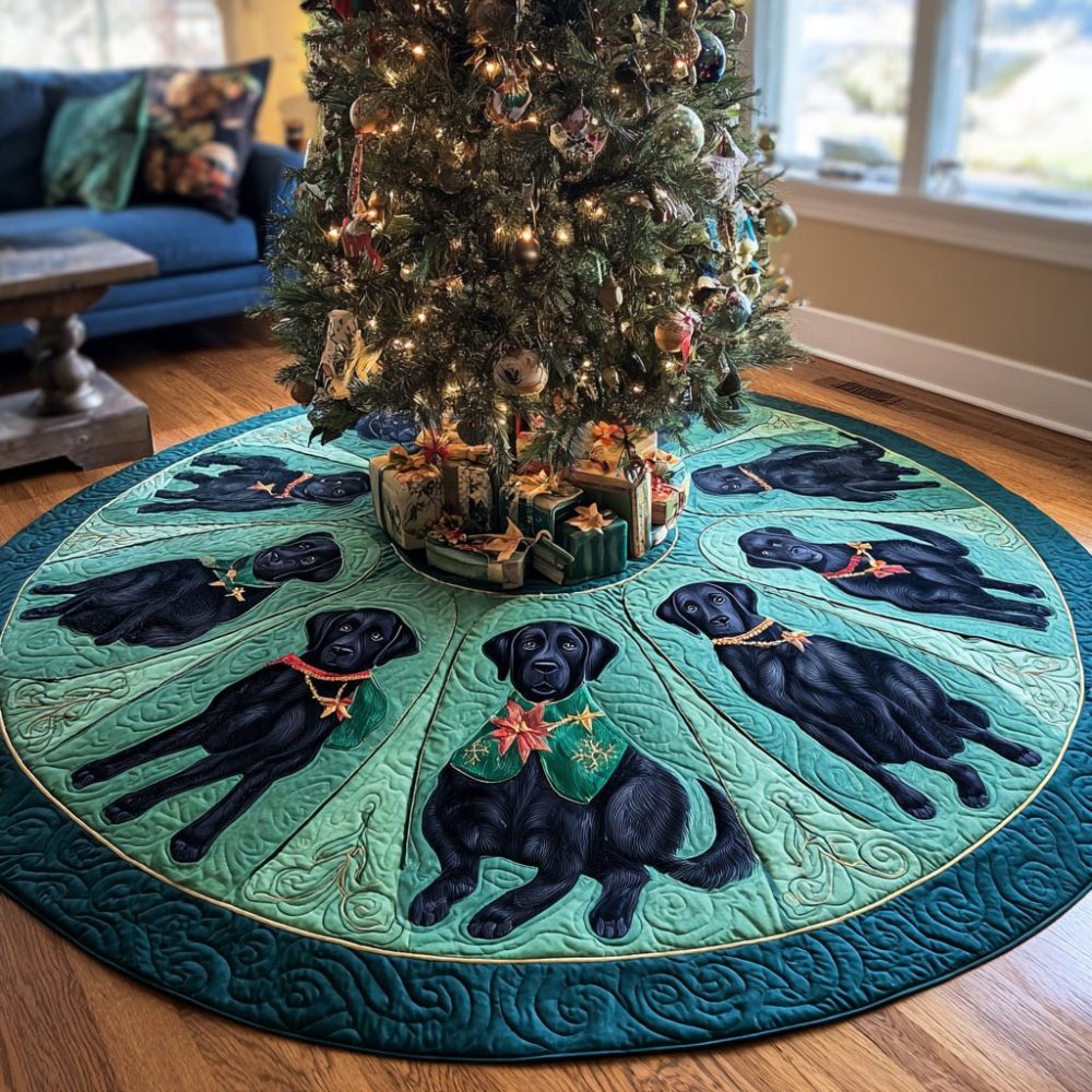 Personalized Santa Labrador Tree Skirt — Custom Lab Dog Christmas Tree Skirt, Handmade Holiday Decor For Dog Lovers & Gifts