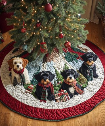 Custom Santa Schnauzer Tree Skirt — Personalized Schnauzers Holiday Tree Skirt, Handmade Dog Lover Christmas Decor & Gift