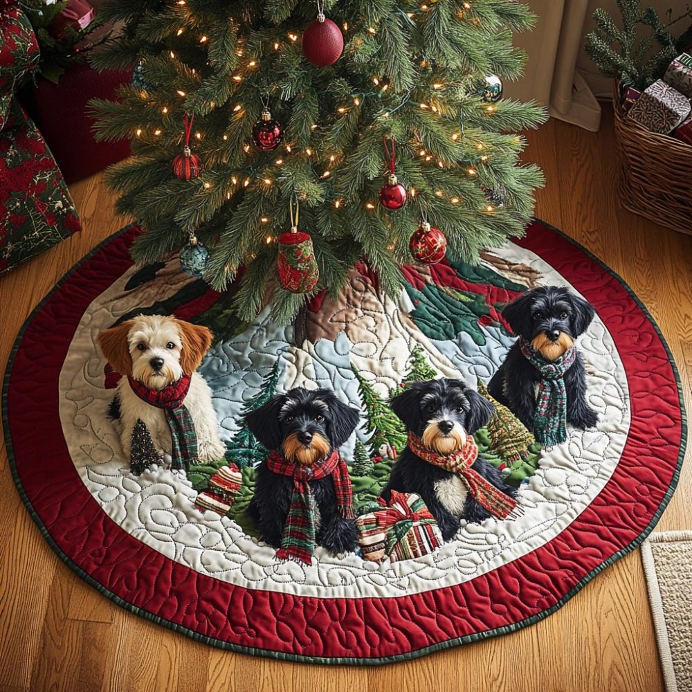 Custom Santa Schnauzer Tree Skirt — Personalized Schnauzers Holiday Tree Skirt, Handmade Dog Lover Christmas Decor & Gift
