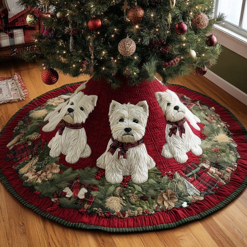 Santa Little Westie Tree Skirt — Custom Plush Christmas Tree Skirt With Westie & Santa Design, Handmade For Dog Lovers