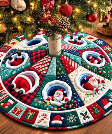 Santa Snow Circle Holiday Tree Skirt - Classic Red & White Christmas Skirt, Handcrafted Felt, Custom Sizes & Fast Delivery