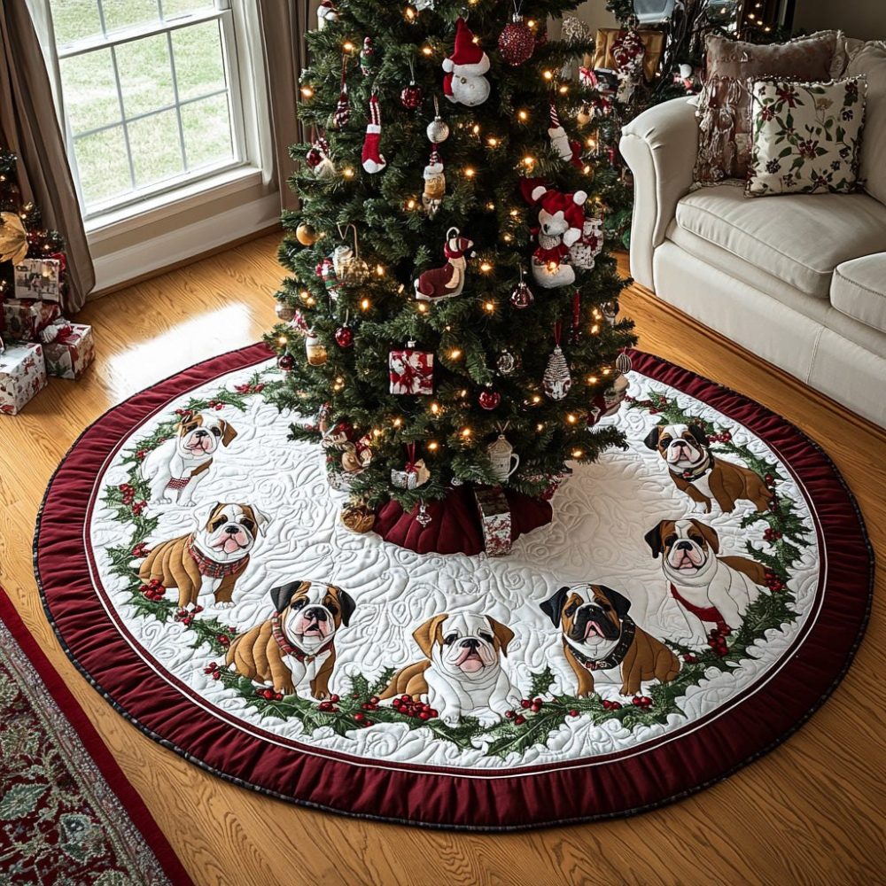 Santa Stocky Helper Custom Tree Skirt — Plush, Handcrafted Christmas Tree Skirt With Stocky Santa Helper Motif, Buy Now