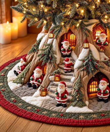 Santa Village Handcrafted Tree Skirt — Made-To-Order Festive Holiday Base With Santa Scene, Premium Fabric & Gift-Ready