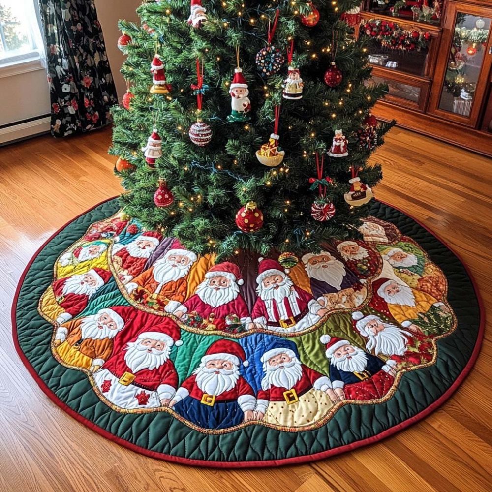 Custom Santa Gathering Christmas Tree Skirt - Made To Order Festive Holiday Skirt, Premium Plush Trim & Design