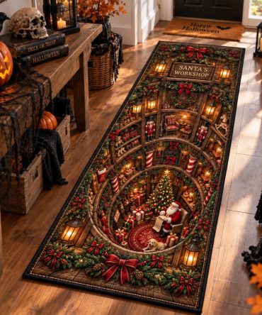 Santa Moment Runner — Festive Christmas Hallway Carpet, Plush Non-Slip Runner Rug With Santa Scene, Durable & Easy-Clean For Seasonal Decor