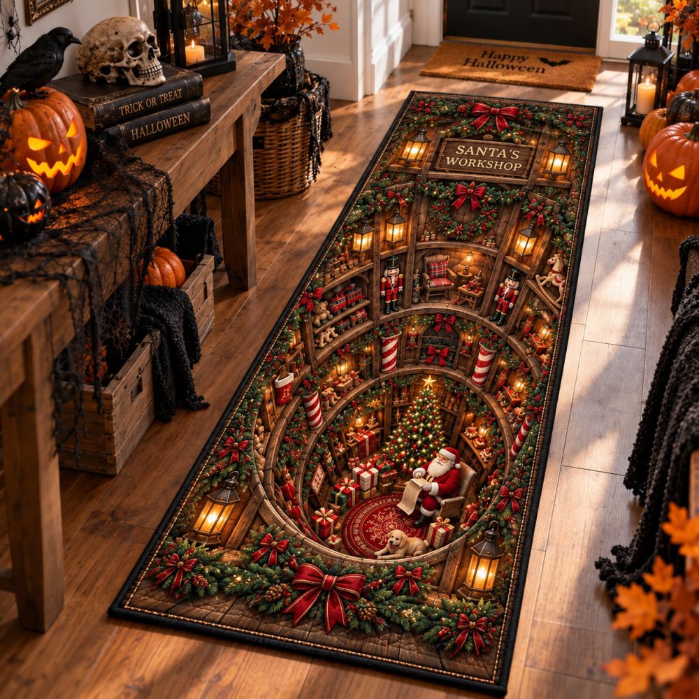 Santa Moment Runner — Festive Christmas Hallway Carpet, Plush Non-Slip Runner Rug With Santa Scene, Durable & Easy-Clean For Seasonal Decor