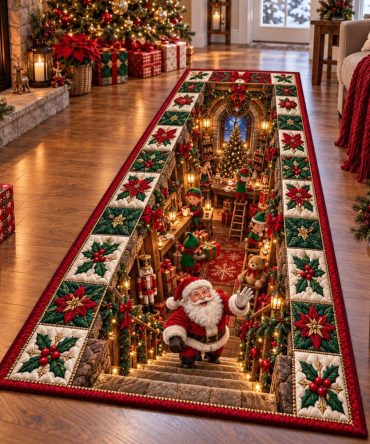 Santa Village Journey Runner — Christmas-Themed Hallway Rug, Festive Non-Slip Runner Carpet With Holiday Santa & Village Motif, Durable