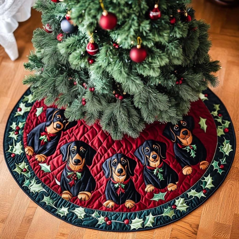 Dachshund (Sausage Dog) Serenade Tree Skirt – Handmade Christmas Tree Skirt, Custom Dog Lover Holiday Decor, Made-To-Order