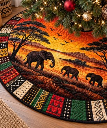 Savannah Sunset Made-To-Order Christmas Tree Skirt — Custom Warm-Toned Holiday Base With African-Inspired Motifs