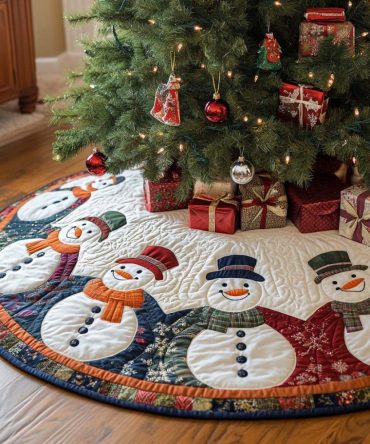 Scarf & Hat Holiday Tree Skirt – Cozy Handmade Christmas Tree Skirt With Winter Hat & Scarf Design, Custom Sizes