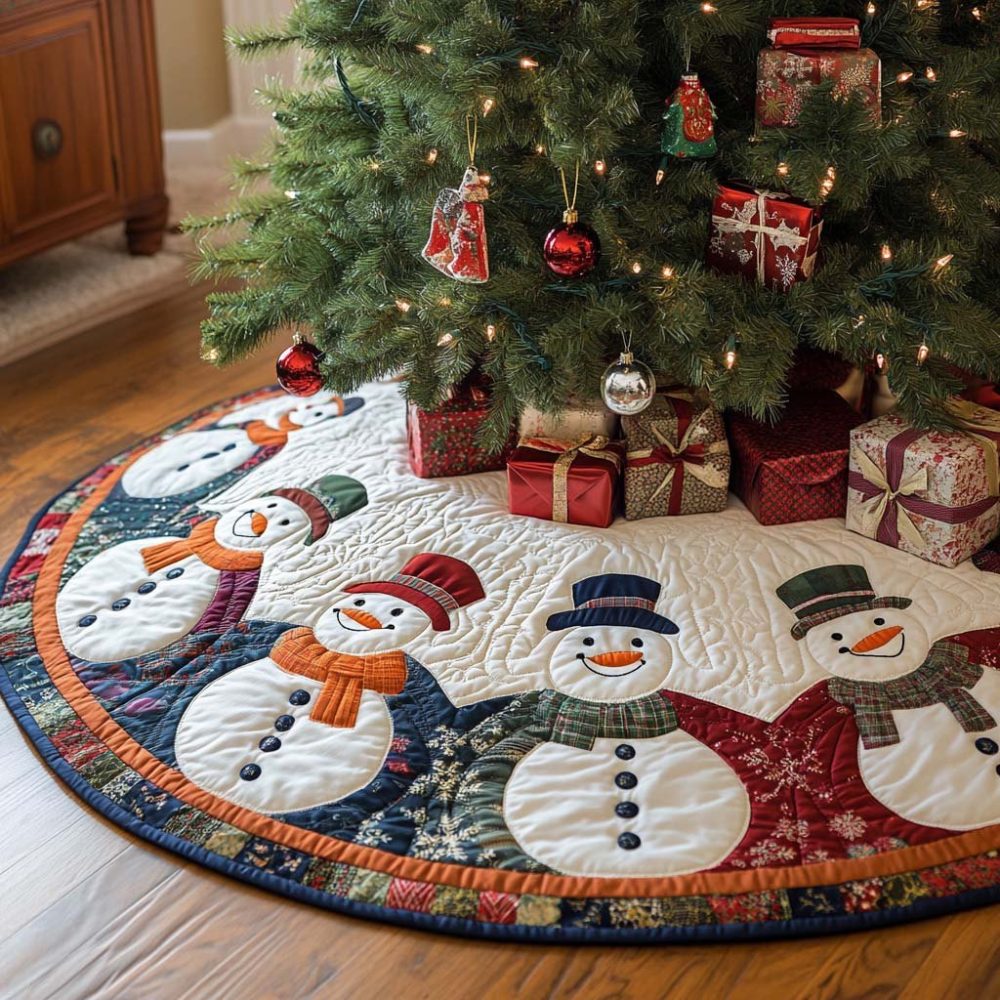 Scarf & Hat Holiday Tree Skirt – Cozy Handmade Christmas Tree Skirt With Winter Hat & Scarf Design, Custom Sizes