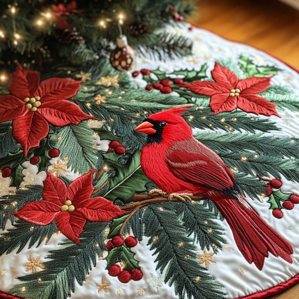 Scarlet Serenade Holiday Tree Skirt – Handcrafted Red Christmas Skirt, Elegant Seasonal Tree Skirt, Personalized Sizes