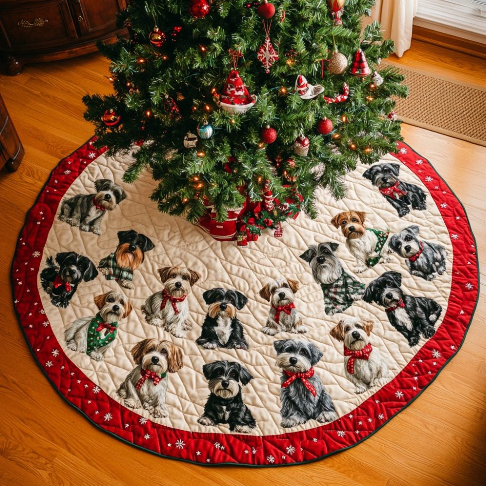 Custom Schnauzer Holiday Tree Skirt – Plush Handmade Christmas Skirt, Personalized Dog-Themed Festive Home Accent