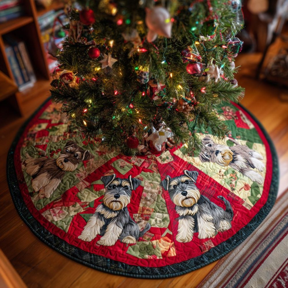 Handmade Schnauzer Holiday Tree Skirt – Custom Christmas Tree Skirt, Made-To-Order Festive Dog Lover Home Decor