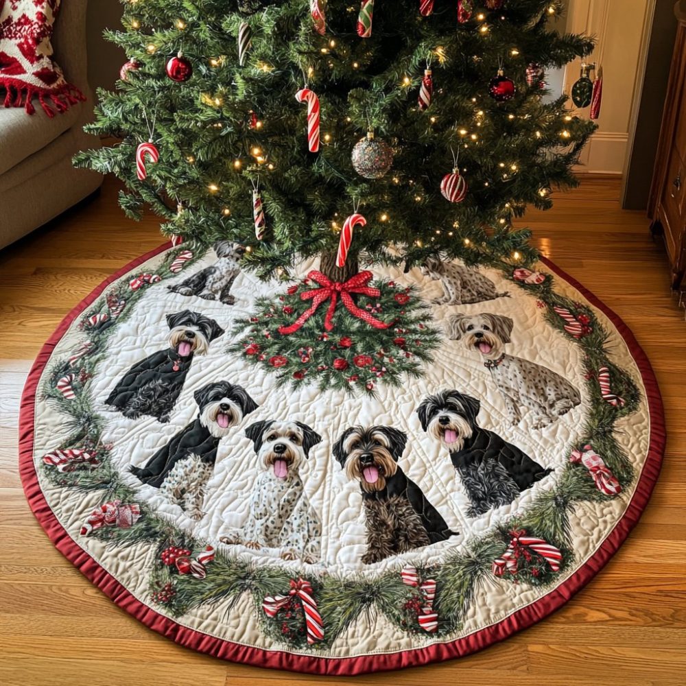 Schnauzer Tree Charm Holiday Skirt - Handmade Festive Dog-Themed Christmas Tree Skirt, Custom Options Available