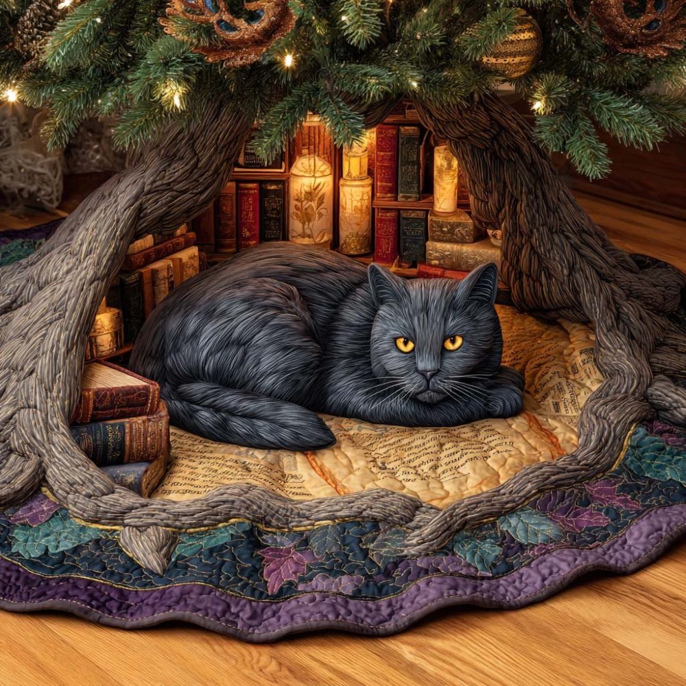 Scholar Christmas Tree Skirt — Elegant Scholarly Motif Holiday Skirt, Custom-Made, Premium Fabric, Handcrafted To Order