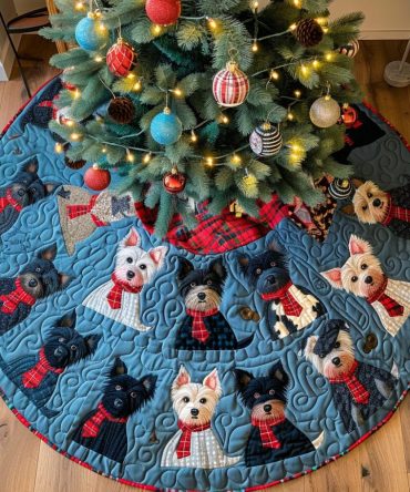 Scottie Christmas Morning Tree Skirt - Handmade Joyful Dog-Themed Christmas Skirt, Custom Fit & Gift-Ready