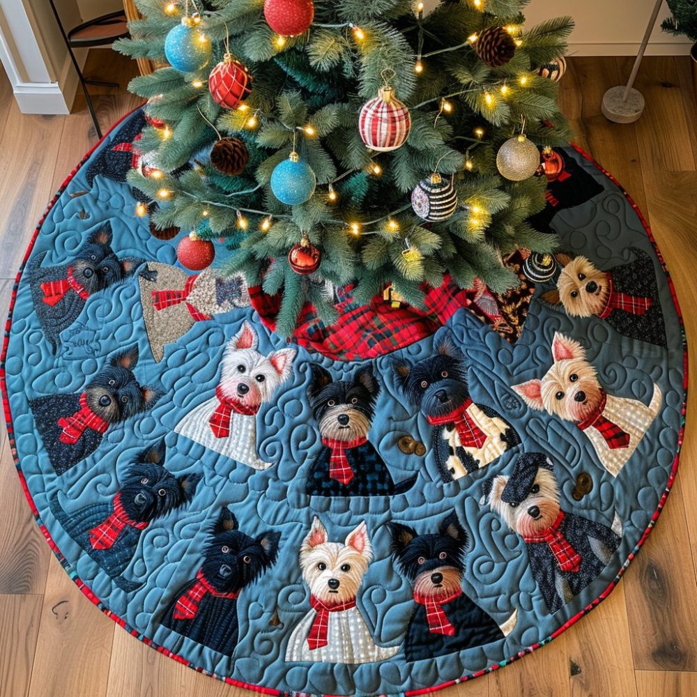 Scottie Christmas Morning Tree Skirt - Handmade Joyful Dog-Themed Christmas Skirt, Custom Fit & Gift-Ready