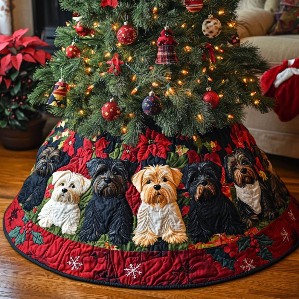 Scottie Sleigh Ride Holiday Tree Skirt - Handmade Festive Dog-Themed Christmas Tree Skirt, Custom Options