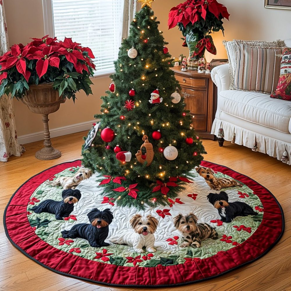 Scottie Under The Mistletoe Holiday Tree Skirt - Handmade Dog Lover Christmas Tree Skirt, Custom & Gift-Ready