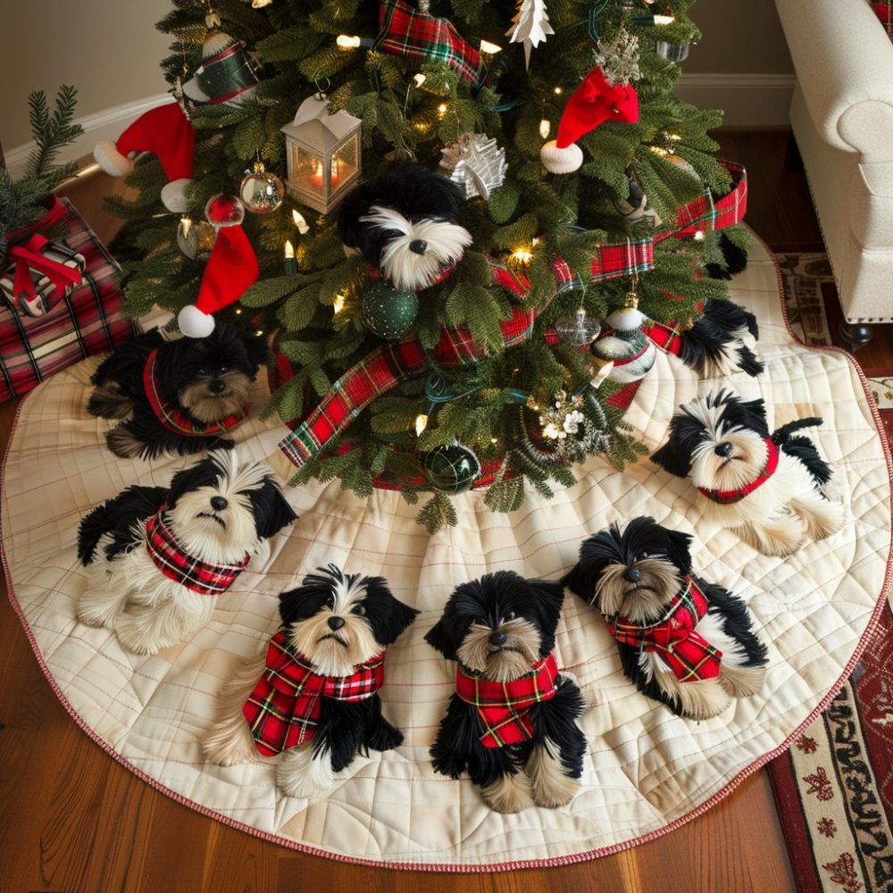 Scottie Winter Wonderland Tree Skirt - Handmade Festive Dog Christmas Skirt, Custom Sizes & Durable Finish