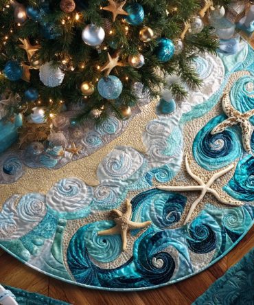 Sea Breeze Coastal Tree Skirt - Handmade Nautical Christmas Tree Skirt, Custom Sizes & Soft Fabric Options