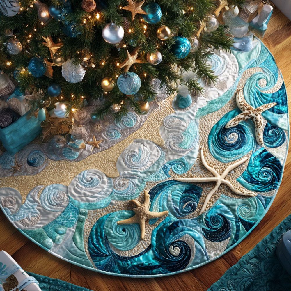 Sea Breeze Coastal Tree Skirt - Handmade Nautical Christmas Tree Skirt, Custom Sizes & Soft Fabric Options
