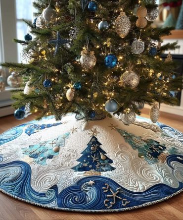 Sea Breeze Holiday Tree Skirt - Handmade Coastal Christmas Tree Skirt, Custom Fit & Premium Fabric Options