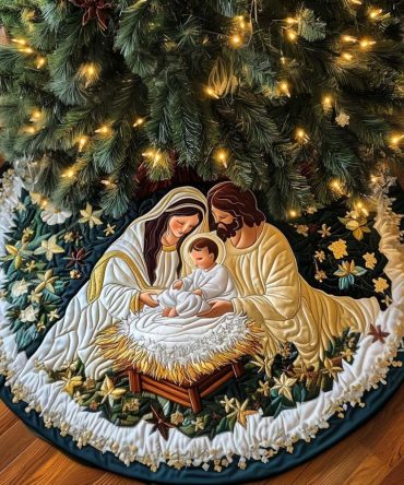 Serene Devotion Elegant Holiday Tree Skirt - Handmade Classic Christmas Tree Skirt, Customizable & Gift-Ready
