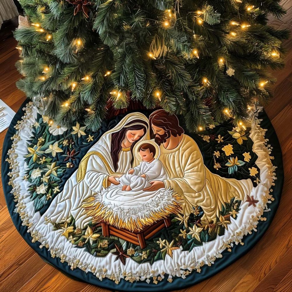 Serene Devotion Elegant Holiday Tree Skirt - Handmade Classic Christmas Tree Skirt, Customizable & Gift-Ready