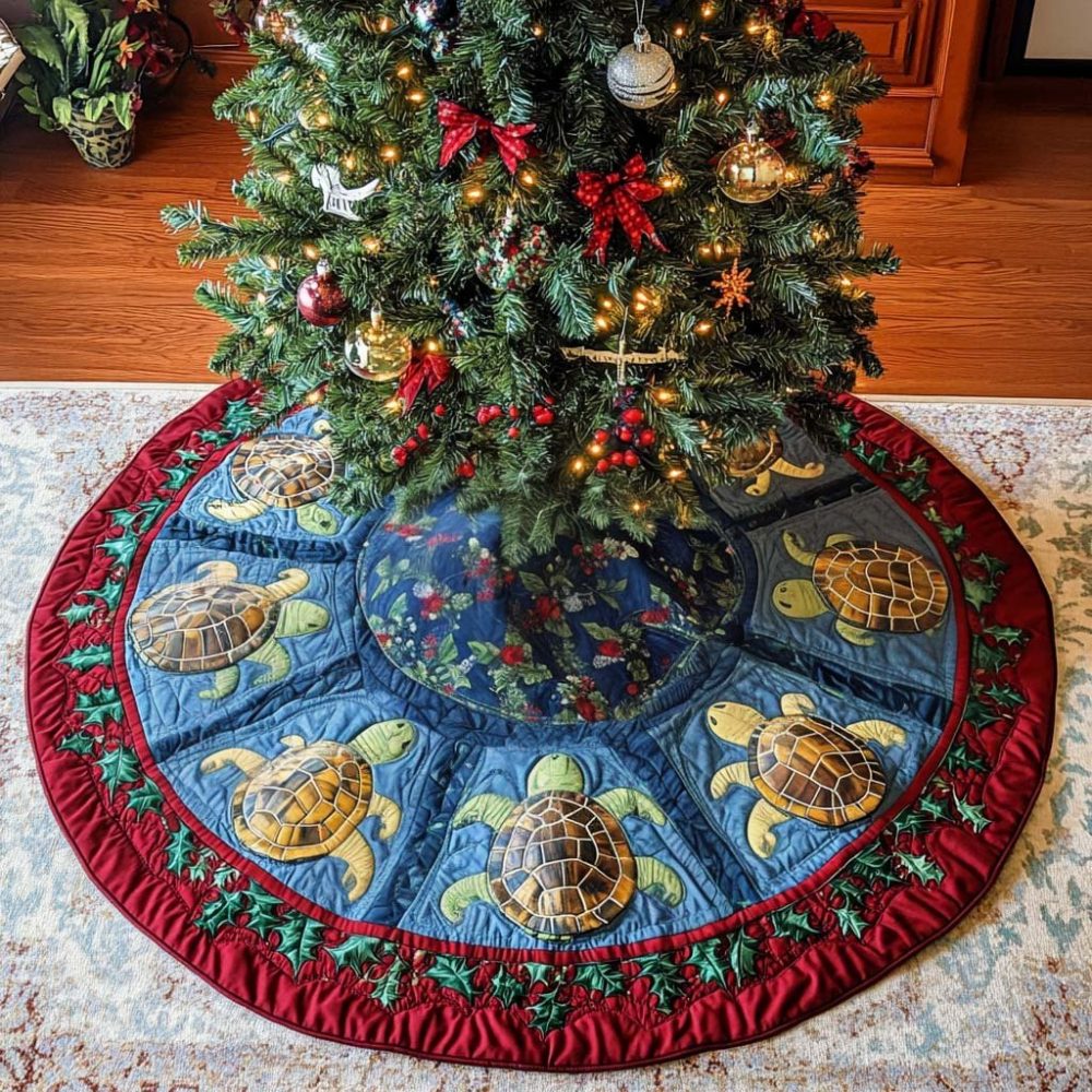 Shell Haven Coastal Christmas Tree Skirt - Custom Beach-Themed Holiday Skirt With Seashell Design, Personalized Nautical Decor