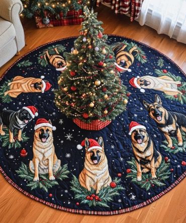Navy Star German Shepherd Christmas Tree Skirt - Custom Pet Holiday Décor With Starry Print, Personalized Dog Lover Gift