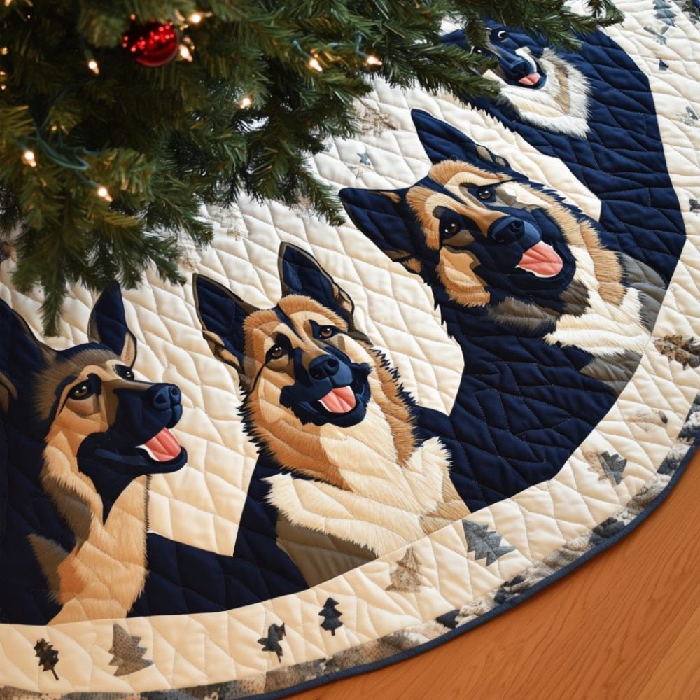 Cream German Shepherd Faces Christmas Tree Skirt - Custom Pet Portrait Holiday Skirt, Personalized Dog Decor, High-Quality