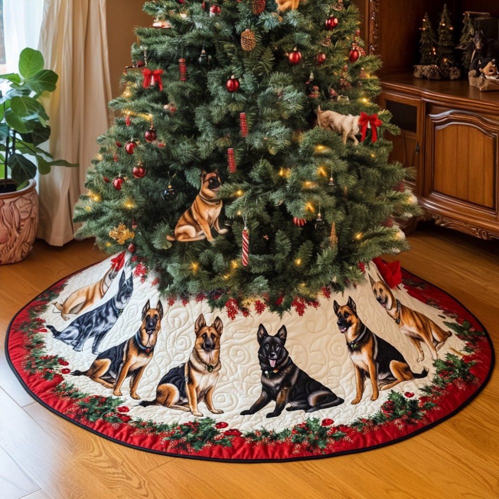 Festive Glow Shepherd Holiday Tree Skirt - Custom Pet-Themed Christmas Skirt With Bright Holiday Accents, Made To Order