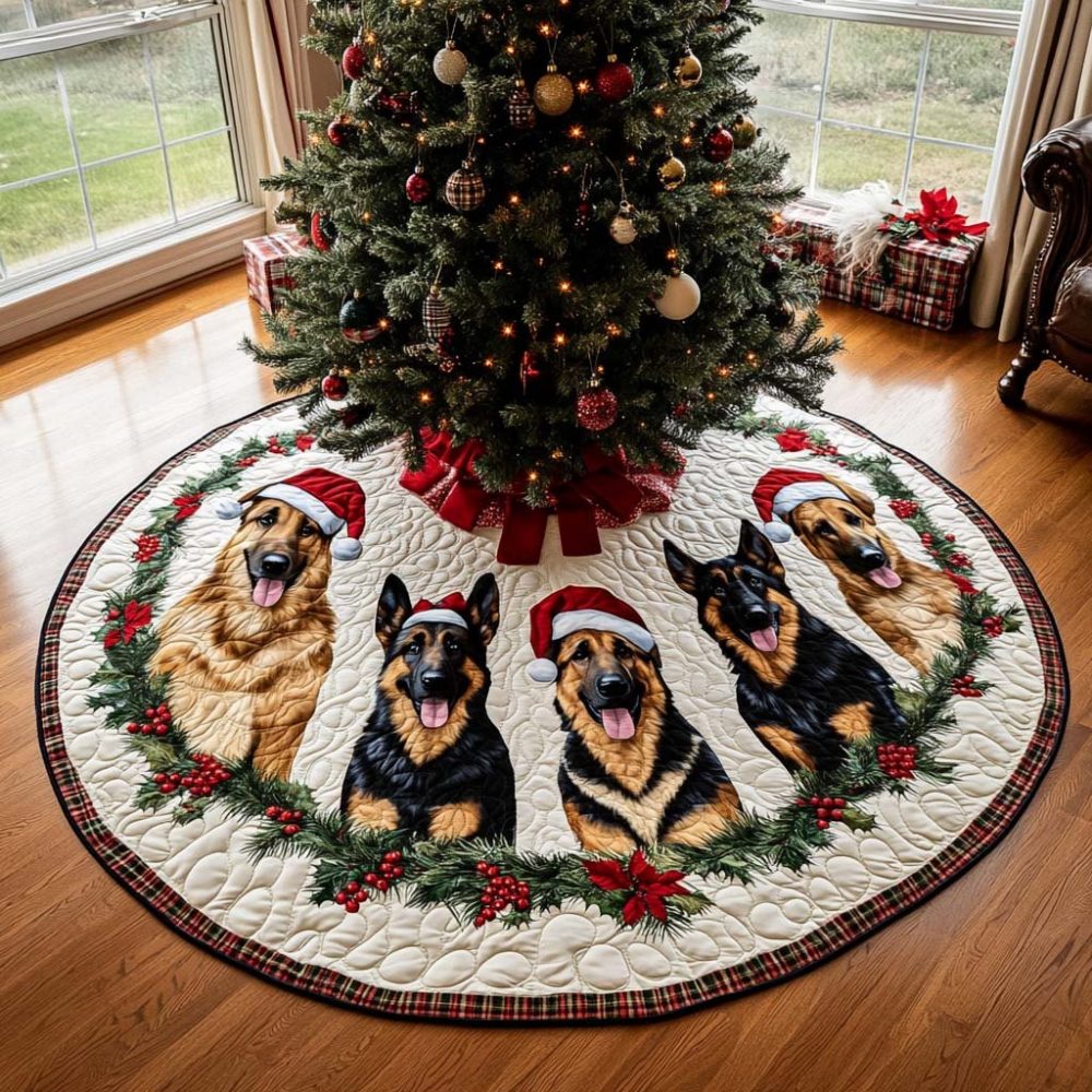 Custom Shepherd Glow Holiday Tree Skirt - Handcrafted Pet-Themed Christmas Floor Skirt For Dog Lovers, Personalized Gift
